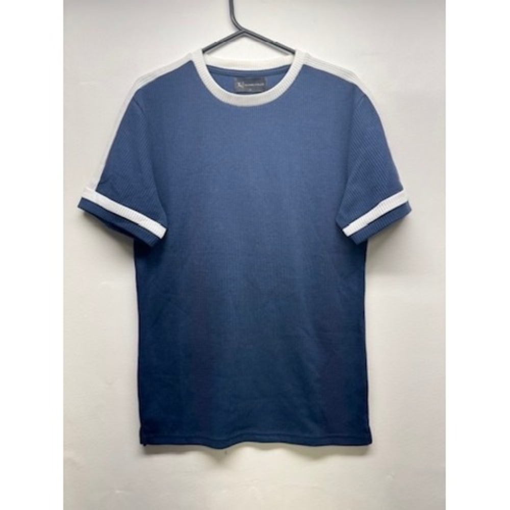 Tailored Athlete Textured Colour Blocked T-Shirt Mens‎ S Blue White Ribbed Trim